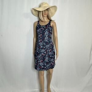 Columbia PFG Fishing Dress W Small Blue Patriotic Fish Print Outdoor Tank Dress